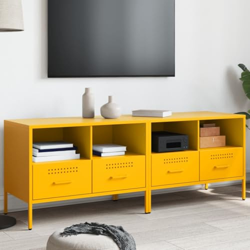 WSJHUHK Meubles, centres de divertissement et supports TV, armoires TV 2 pièces jaune moutarde 68 x 39 x 50,5 cm en acier