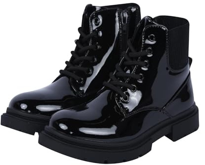 A2Z 4 Kids Girls Teens Ladies School Shoes Lace Up Patent Boots Ankle Combat Boots with Side Zip & Chunky Non-Slip Durable Sole Fashion Winter Autumn Footwear Childrens Shoe Size 11 to 4 UK
