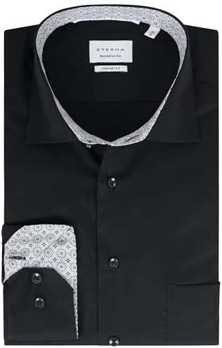 ETERNA Herren Langarm Hemd Comfort FIT | Dynamic Cotton™ | Bügelfrei I Schwarz | 100% Baumwolle | Kentkragen mit Ausputz Gr. 43