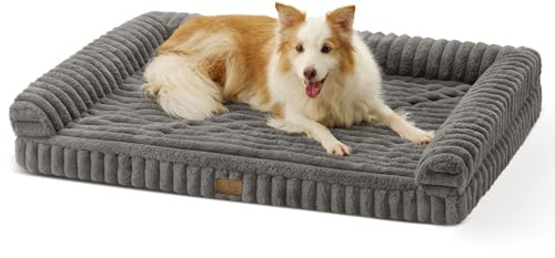 COZY KISS Panier Orthopédique Chien Très Grand 110x80x17cm - Lit-Canapé Chien en Fausse Fourrure Douce, Mousse à Mémoire de Forme en Nid d'Abeille, Coussin Ergonomique, Détachable et Lavable, Gris, XL