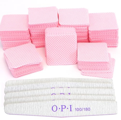 2000 Pcs Lint Free Wipes for Nails, Nail Wipes Pads with 5 Pcs Nail Files, Nail Art Acrylic Gel Remover Wipes, Lint Free Polish Pads for Nail, Eyelash, Nail Art