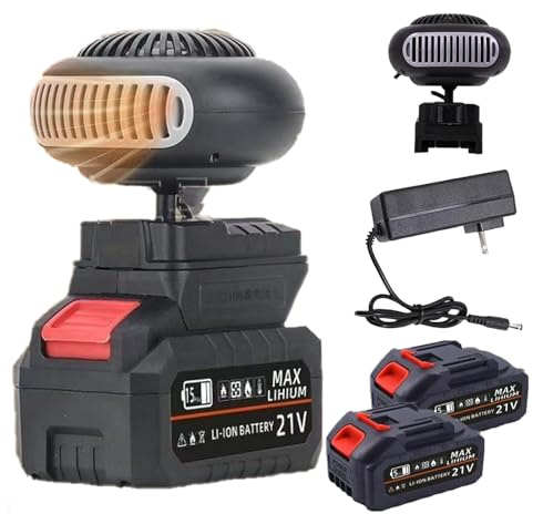 Chauffage Portable Rechargeable pour Voiture, dégivreur Anti-basculement avec 2 Batteries Rechargeables de 1500 mAh, Chauffage d'appoint avec Thermostat et 2 Ports USB pour Voitures, Cham 5 Batteries
