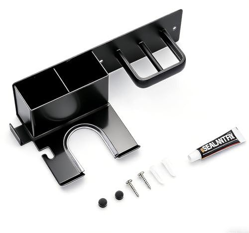 Kaiyzo Soporte para Secador De Pelo 2-en-1 (1 Unidad), Sin Taladrar, Almacenamiento Razonable, Estante De Pared para Baño, Organizador De Secador Y Plancha, Negro