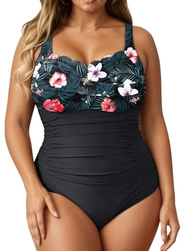 Maillot De Bain Femme 1 Pièce Natation Piscine Gainant Ventre Plat Curvy Maillot De Bain Femme Grande Taille a la Mode Chic Fleurie Sport Plage Océan Competition