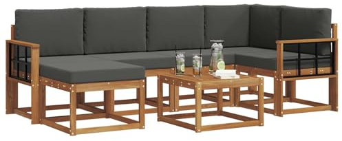 vidaXL Outdoor-Sofagarnitur mit Kissen 7 pcs Natur und Anthrazit, Garten, modern, langlebiges Outdoor-ecksofa-Set, Patio-Lounge-möbel, terrasse-innenwohnen-Komfort