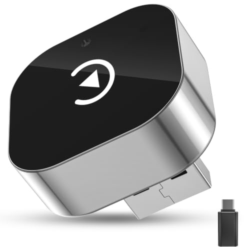 BSTOEM Adaptador inalámbrico 2 en 1 para CarPlay/Android Auto Tipo-C/USB A | Compatible con iPhone 6+ & iOS 10+ y Android 11+, Convierte Cableado a Inalámbrico para Apple, Plug & Play (Color Acero)