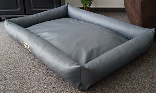 PicoBello Hundebett Hundesofa Kunstleder 110 cm X 80 cm Grau | Wendbar, Komplett aus Kunstleder, Outdoor geeignet