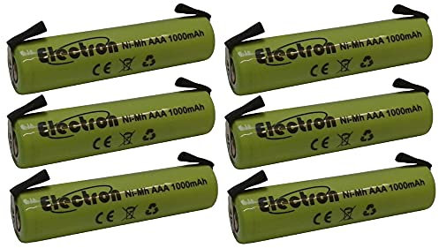 6 x Batterie Rechargeable Ni-MH AAA 1.2 V 1000 mAh 1 Ah avec languettes lamelles terminaux à souder pour affutage Colis Batterie 45 x 11 mm 11 x 45 mm