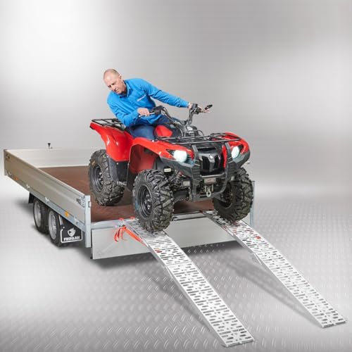 Datona Aluminium Auffahrrampen 225 cm - klappbare Verladerampen mit dichtem Profil für kleine Reifen - 680 kg pro Set, 340 kg je Rampe - 2 Stück