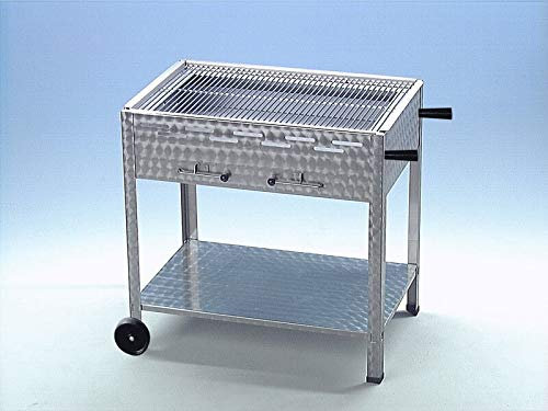 Holzkohlegrill Kohlegrill Grill 81x 53 cm aus Edelstahl mit Rollen und mit entnehmbaren Kohlekasten mit Ascherost 3-Fach höhenverstellbar und Zwischenboden aus Edelstahl Holzkohlebräter Gastrogrill