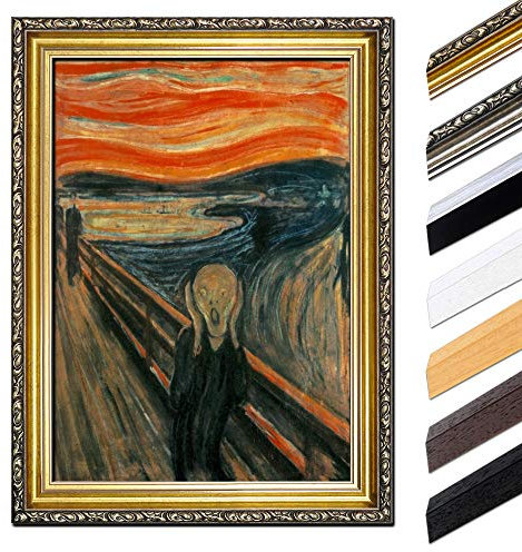 Bild mit Rahmen - Edvard Munch Der Schrei 85x110 cm - Gerahmtes Leinwandbild Alte Meister - Antiker Rahmen Gold Barock, Klassisch