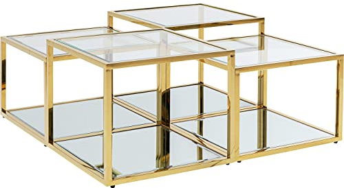 Kare Design Couchtisch Orion (4/Set), Gold, Wohnzimmertisch, Beistelltisch, Edelstahlgestell, ESG-Glas Nutzfläche, 42x100x100 cm (H/B/T)