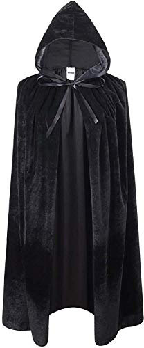 VIROSA Unisex Value Black Vevet Style Hooded Cape Adult/Kids Fancy Dress Costume, Unixsex, Halloween, Fancy Dress