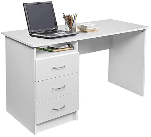BAKAJI Scrivania con Cassettiera 3 Cassetti + Ripiano Aperto Tavolo da Lavoro Porta Pc Computer in Legno MDF Arredamento Casa Ufficio Cameretta Design Moderno Dimensione 120 x 51 x 72 cm (Bianco)