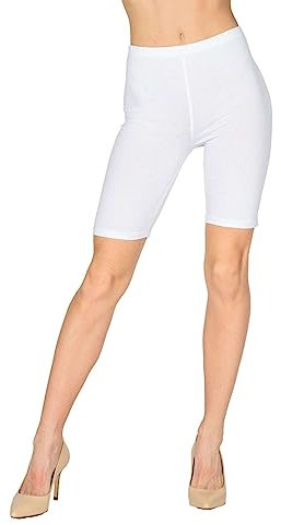 looksy Damen Kurze Leggings Baumwolle Radlerhose Knielang Sommer Fahrradshorts Yoga Sport, Weiß, Gr. L