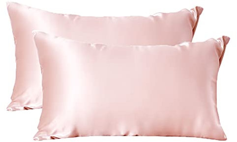 THXSILK 2er Set Kopfkissenbezüge Seide 40x80cm, 25 Momme Seiden Kissenbezug mit Reißverschluss, Antialterung & Anti-Falten, Bezauberndes Rosa