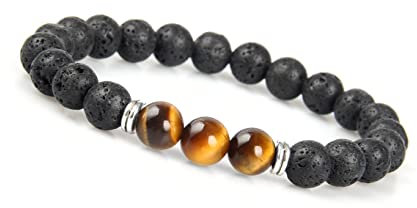 GD GOOD.designs Tigerauge Armband für Herren - Naturstein Armband mit schwarzen Lava Perlen I UnisizBude Energiearmband Männer