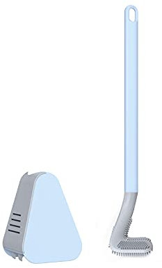 Golf Toilettenbürste,Biegbarer Bürstenkopf zum Reinigen der Toilette,WC-Bürste mit langem Stiel mit Halter,Golf-Silikon-Toilettenbürste(Blau)
