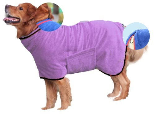Hixingo Hundebademantel Mittelgroße Hunde, Hundehandtuch Extra Saugfähig Mikrofaser Badetuch mit Klettverschluss Verstellbar Haustier Handtuch für Kleine, Hunde Große und Katzen (Violett,S-40cm Back)