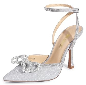 DREAM PAIRS Women High Pointed Closed Toe Strappy Bow Heels | Sexy Rhinestone Ankle Strap Pumps Wedding Bridal Party Dress Shoes