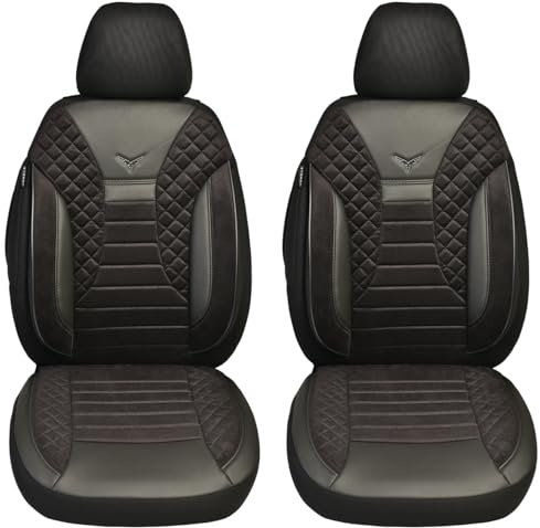 BREMER SITZBEZÜGE Maß Auto Schonbezüge kompatibel mit VW Grand California Fahrer & Beifahrer Set ab 2019 / Auto Schonbezug Velour Kunstleder Set 2er Pack in Schwarz (PS803)