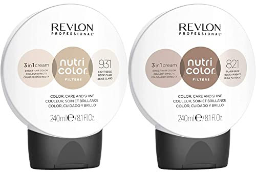 Nutri Color FILTERS – TONING FILTERS 931 Helles Beige, 240 ml & Nutri Color FILTERS – TONING FILTERS 821 Hellblond Irisé Asch, 240 ml, pflegende Farbmaske mit INSTA-PIC-TECHNOLOGY™