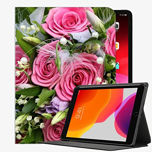 YENDOSTEEN Hülle für iPad Pro 9.7 mit Apple Pencil Halter,Blumen-Geschenk von rosa Rosen Klappständer Schutzhülle mit Automatischem Schlaf/Aufwach