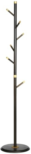 HOMCOM Coat Rack Freestanding Coat Stand with 6 Hooks Bamboo Frame Walnut | for Entryway, Hallway, Bedroom, Living Room