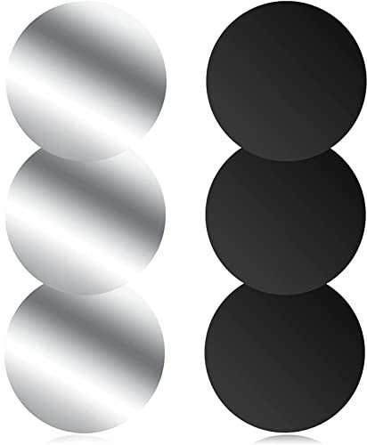 Czkonore Metallplatte Metallplättchen Selbstklebend, 6 Stück Handy Metall Platte Selbstklebende Set, Mit Starkem Kleber für Magnete Kfz Zubehör Handy Handyhalterung Auto, Schwarz + Silber