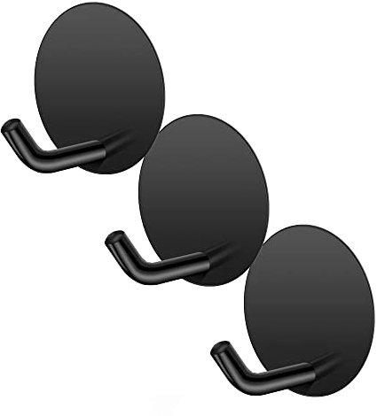 generic 3er Schwarz Runde Edelstahl Wandhaken für Handtuch Schlüssel Mantel Kein Bohrer Keine Schrauben Türhaken Aufklebende Haken für Badezimmer Küche Schrank