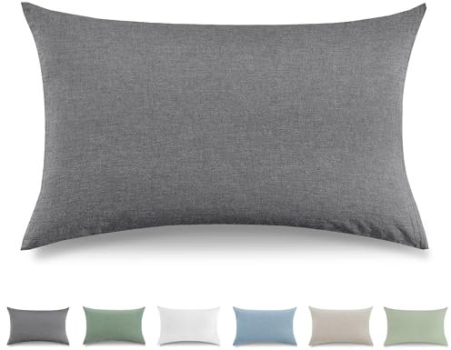 TOCOMOA Kissenbezug 50x80 cm 2er Set - 100% Gewaschene Baumwolle Kissenbezüge Oeko-TEX Zertifiziert, Leinenoptik und Atmungsaktiv Kissenhülle, Dunkelgrau Kopfkissenbezug mit Reißverschluss