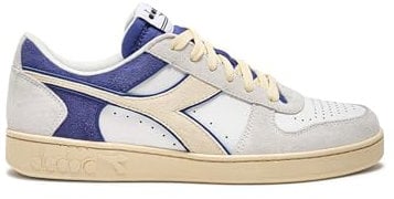 Diadora Unisex Magic Basket Low Suede Leder Gymnastikschuh, Weiße Blaue Augen, 43 EU