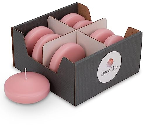 DecoLite: Maxi XL Schwimmkerzen 8 Stück im Karton, Ø 8 cm ?8 Stunden lange Brenndauer, ohne Duft, Paraffinwachs, große Floating Candles, schwimmend, Ideal für verschiedene Anlässe (antikrosa)
