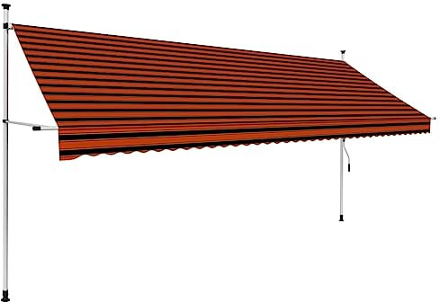 PURADAY Klemmmarkise Handbetrieben 400 cm Breit Orange und Braun Stoff Einziehbare Markise Wasser- und Schmutzabweisende Sowie UV- und Wetterbeständige Höhe und Neigungswinkel Einstellbar