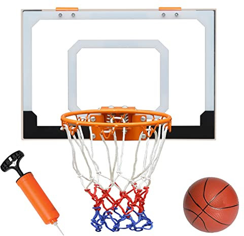 FUNJEPE Wall-Mounted Basketball Hoop,18 x 12 Transparent Shatterproof Backboard,All-Weather net, Door Wall-Mounted Indoor Outdoor Basketball Game(Include 1 Balls and Air Pump)