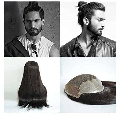 Herren Haarteil Langhaarperücke Herrenhaareinheit Toupet Natürlicher Haaransatz 12-18 Atmungsaktive Schweizer Spitze mit Pu-Echthaar-Ersatzsystemen for Männer mit Haarausfall Toupet für Männer (Colo