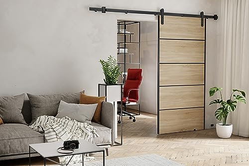 KIER FURNITURE AURA PLUS Schiebetüren – Schiebetür Komplettset Schiene Komplettset Mit Tür – Zimmertüren Mit Zarge Komplett - B66xH205xT1,6 cm - Sonoma-Eiche