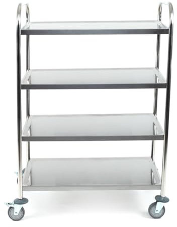 Servierwagen Edelstahl mit Rollen - 4 Böden - Tragfähigkeit max. 70 kg - 86 x 53 x 125 cm - Transportwagen, Küchenwagen, Abräumwagen