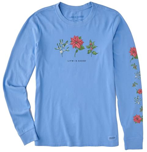 Life is Good Damen Standard Holiday Flowers Langarm Crusher Tee Kornblumenblau