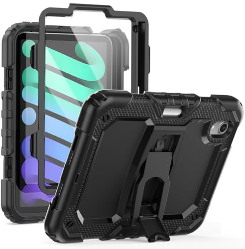 Timecity Case for iPad Mini 6 8.3 inch 2021, iPad Mini 6th Generation Case: Rugged Full-Body Shockproof Protective Case with Built-in Screen Protector and Foldable Kickstand, Pencil Holder- Black