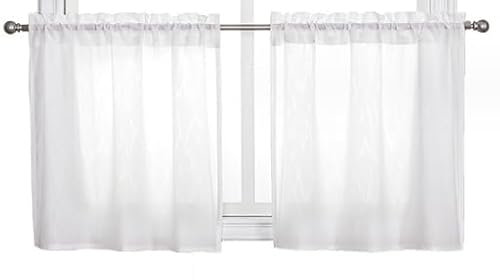 DTYGUIXE Visillo Corto Blanco, 2 Visillos de Cocina Cortos de 100 x 130 cm Cortina Blanca Traslúcida para Dejar la Luz y Mantener la Privacidad Cortina de Cocina para Ventana Corta Salón Habitación