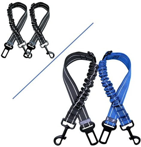 [2 STÜCK] EASERIA Hundegurt fürs Auto, Hunde Auto Anschnallgurt, Hund Sicherheitsgurt mit Rückdämpfung, Verstellbare Länge 45-63 - 83cm, für Kleine und Mittlere Hunde