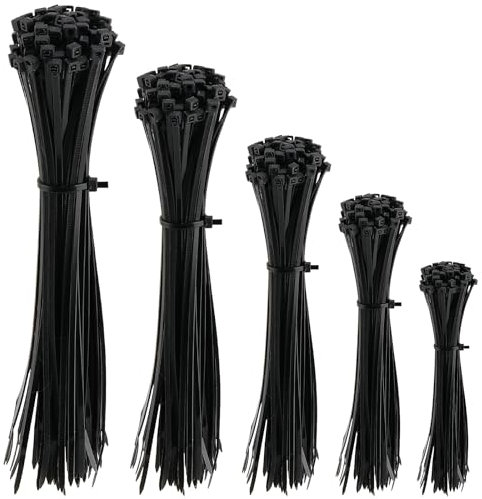 1500 Pack Assorted Sizes Black Zip Ties for Cable, Plastic Nylon Cable Tie Wraps for Home, Workshop, Garden, 100/150/200/250/300mm