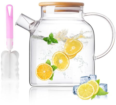 SENTASI Teiera con filtro, Caraffa in Vetro Caraffa in Vetro con Coperchio Sigillato, Brocca per Acqua Calda, Vino, Tè e Succhi di Frutta (1500 ml)