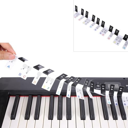 MuzcYM Free Paste No Glue Upgraded Black Keys White Key 88Keys Piano Keyboard Note Marker Overlay Piano Key Stickers for Beginners
