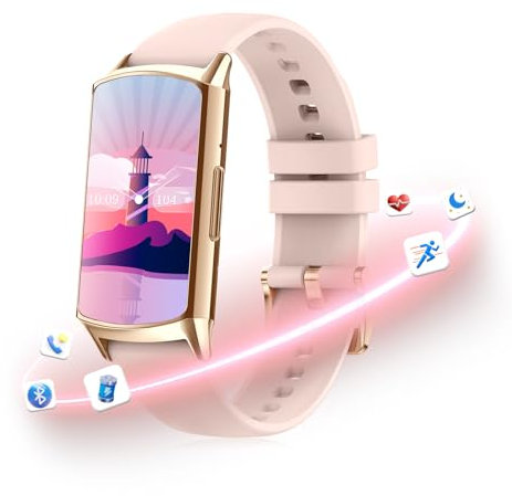 Smartwatch Damen,1.58'' Amoled Fitnessuhr mit 120+ Sportmodi, 24H Pulsmesser Damenuhr, SpO2 Armbanduhr, Schlafmonitor, Menstruationszyklus, Sportuhr Schrittzähler Uhr für Android IOS Rosa Gold