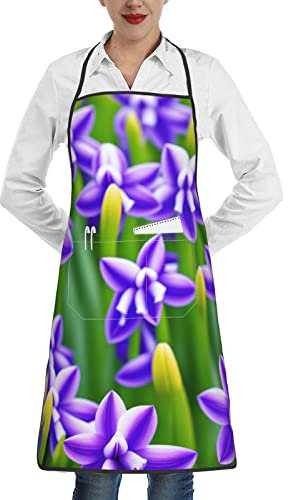 Lrtyuasq Tablier de cuisine imperméable avec poches pour homme Motif fleurs jaunes Rouge, Jacinthe violette, taille unique