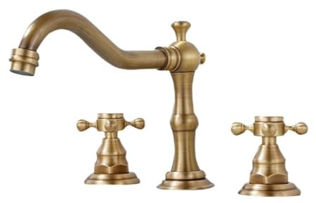 VFfotO Grifos para lavabo de 3 agujeros, control de doble mango, estilo europeo, grifo mezclador de agua caliente y fría (antiguo)