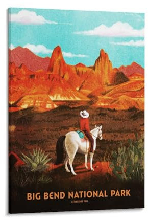 YQCQCS Big Bend National Park Vintage Reiseposter Kaktus Reiter Leinwand Kunst Poster Bild Wanddekoration Malerei Poster Dekorative Poster