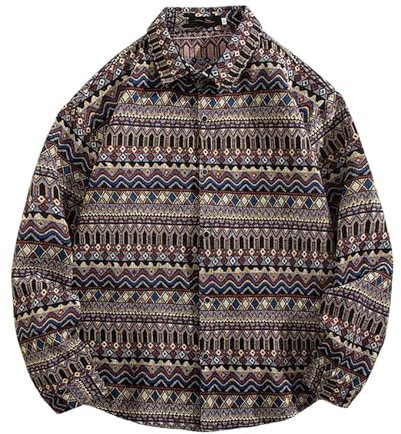 Foweknow Cardigan Men's Jacquard Long Sleeve Shirt Vintage Ethnic Style Casual Shirt Fashionable Personality Outdoor Jacket Regular Fit Transition Jacket Casual Everyday Wear, dark blue, L